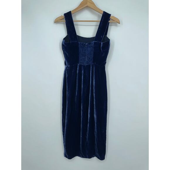 REFORMATION Navy Sleeveless Midi Dress Velvet Square Neck High Slit Danube NWT - Picture 9 of 14
